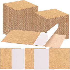 100 PCS Self-Adhesive Cork Sheets 4 x 4 Inch Squares Cork Coasters Square Corks Board Backing for DIY Crafts, Drinks and Home Tabletop Decoration