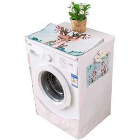 Appliance Dust Cover Washing Machine Cover, 3 Sides Wrapping, Waterproof, UV and Dust Resistant Thick Cotton Linen Drum Washing Machine Cover Dust Cover for Home Appliances(A)