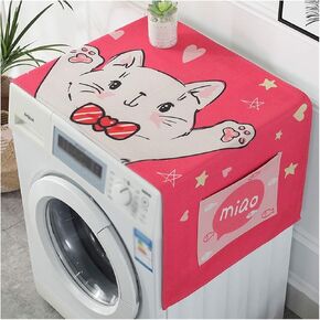 Appliance Dust Cover Washer Cover Refrigerator cover ，Simple Cotton and Linen Cloth Art Waterproof Washing Machine Cover，With Storage Bags Dust Cover for Home Appliances(C)