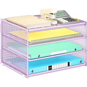 Lavatino 3-Tier Letter Tray Desk Organizer, Mesh Metal Paper File Tray Organizer for Desk, Office Supplies & Home Organization, Fits A4 Paper, Mail, Magazines & Office Accessories (Black with Handle)