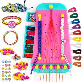 LOOKLEBE Friendship Bracelet Making Kit Toys, Ages 6 7 8 9 10-12 Year Old Girls Gifts Ideas, Birthday Present for Teen Girl, Arts and Crafts String Maker Tool, DIY Bracelet (Pink and Cyan)