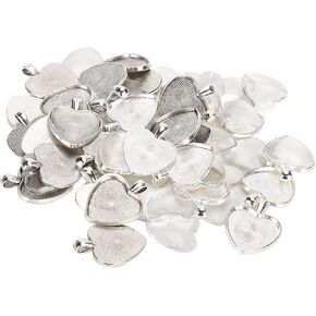 Heart Shaped Pendant, 60pcs Pendant Trays Setting Cabochon Base Setting Bezel Setting With Glass Cabochon