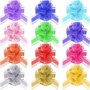 12PCS Birthday Pull Bows for Gift Wrapping, 6inch Large Colorful Gift Bows for Presents, Present Bow for Gifts, Colorful Gifts Wrap Pull Bow Wedding Assorted Pulls Decorations for Present