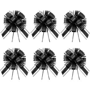 6 PCS Black Ribbon Bow for Gift Wrapping Large Pull Bows Gift Wrap Ribbon Pull Bow 6 Inch Accessory Present Wrapping for Christmas Wedding Baskets Gifts Decor Party Wrappings Wine Bottles Decor