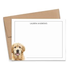 Golden Retriever Personalized Note Cards with Envelopes, Choose your Dog Breed, FLAT Cute Animal Stationery Set For Writing Letters, Custom Notecards with Dogs, Your Choice of Colors and Quantity