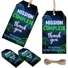 Laser Tag Thank You Tags, Neon Theme Gift Tags Labels for Birthday Party, Shooting Game Paper Tags Decorations Supplies