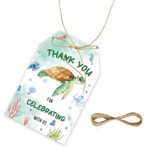50pcs الحيوانات البحرية شكرا لك العلامات ، Turtles هدية مع String for Under the Sea Party ، Ocean Animals Thank You Paper For Party Party Favors
