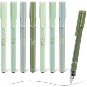 8pcs Disposable Fountain Pens, 0.38 mm Extra Fine Nib Fountain Pen Set, Blue Ink Smooth Writing Cute Pens, Fountain Pens for Writing Calligraphy Sketching and Journaling (Blue)