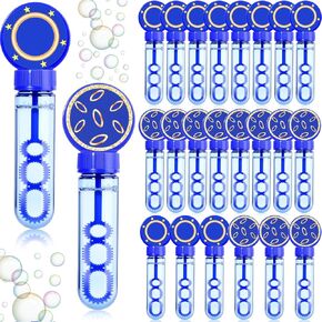 24 Pcs Blue with Gold Ring Print Bubble Wands Bubbles Party Favors for Birthday Gifts Prizes Supplies Carnival Easter Goody Bag Stuffers