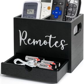Remote Control Holder, 2 Slot Wooden TV Remote Holder for Table, Remote Box Desk Organizer with Drawers for Home Nightstand Office Supplies (White)