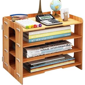 Minimalist DIY Desktop Finishing Shelves Data File Storage Box Magazine Books Organizer Rack Holder Office Bookshelf (Color : A) (B)