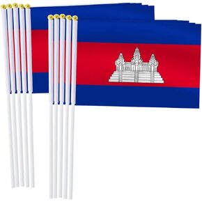 25 Pack Cambodia Handheld Small Flag,Mini Cambodian Hand Held Miniature Stick Decor