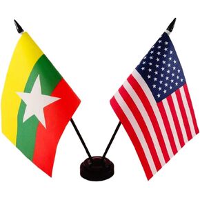 America & Ghana Friendship Twin Desk Flag, US Ghana Table Flags, 8 x 5 Inches American & Ghanaian Deluxe Desk Flag Set - Miniature USA & Ghana Stick Flag with Flag Stand