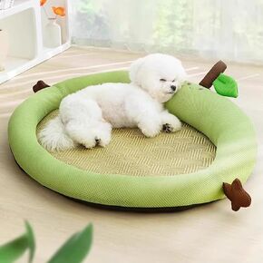 SpaceTime Cooling Mat for Dogs,Memory Foam Dog Beds for Large Medium Small Sized Dog,Bolster Cat Beds for Indoor Cats,Round Bed with Sides for Crate,Durable Pet Beds for Puppy,Anti-Slip (Green, M)