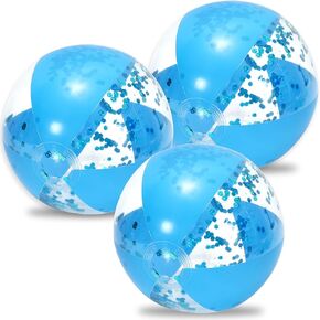 Whaline 3Pcs Glitter Inflatable Beach Ball 16 Inch Round Confetti Pool PVC Balls Cute Game Toys