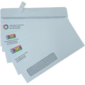 500#10 Custom Printed Envelopes, White, Single Left Window, Self Seal, Security Tinted, Text and Logo Customization, Size 4-1/8 x 9-1/2 Inches, 24 LB