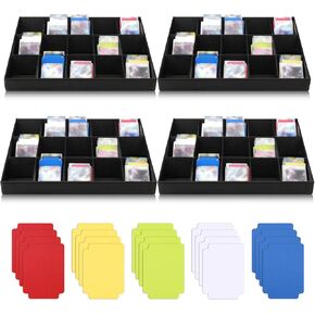 4 Pack Card Sorting Tray Black Stackable Card Organizer 15 Compartment Corrugated Cardboard Sorter Tray for Organizing Includes 20 Dividers (Assembly Required)