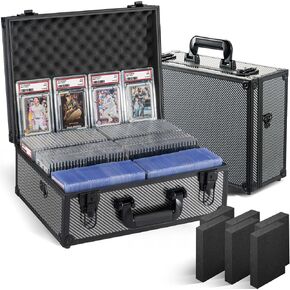 Graded Card Storage Box, Trading Cards Slab Carrying Case, 6 Row Black Hard Sports Cards Holder Boxes with 6 Dividers Fits for PSA BGS SGC Top Loaders Collection