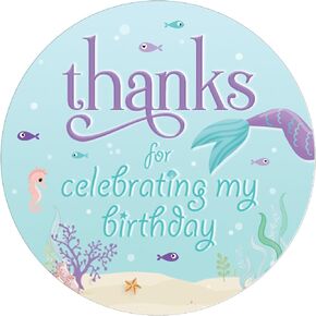 Mermaid Birthday Party Thank You Stickers - Party Favor Labels, Envelope Seals, Bag Stickers - 40 Count (Thank You Sticker)