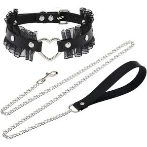 Leather Collar and Leash Set for Dogs Pet Punk Choker Necklace with Leash Gothic Cosplay Gifts