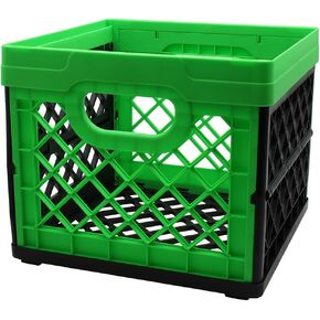 GRIP Folding Stackable Storage Bin, 6 Gallon - Dimensions: 13" x 13" x 11" - Milk Crate - Capacity: 50 lbs - Heavy Duty, Plastic Collapsible Crate for Sporting Goods, Toys, Pool Toys, Decor, Files