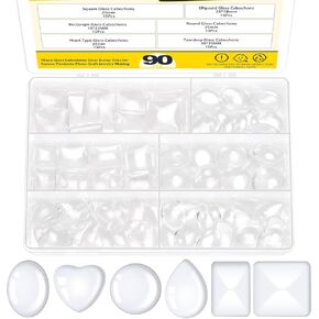 Mardatt 110Pcs 5 Sizes Oval Clear Glass Cabochons, Flat Back Transparent Glass Dome Cabochons Tiles Clear Glass Dome Tiles for Jewelry Making Photo Pendant Craft