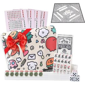 Travel Mini American Mahjong Set - 166 White Tiles Includes Jokers 0.8" White Melamine Material - with Instructions Cards and Game Tablecloth 4 All-in-One Racks and Pushers