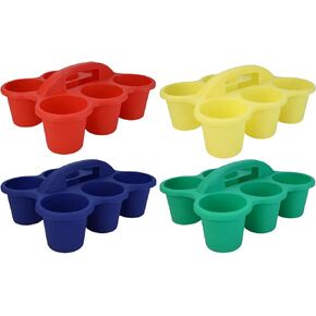 6-Hole Cup Caddies with Handle, Assorted Color Organizer Storage Container Holder Portable Utility Caddy Perfect for Classrooms Home Office Arts & Crafts, 2 ct. (Colors May Vary)