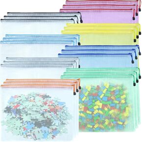 24pcs Mesh Zipper Pouch Bags, A3 16.5x12.5 Inches Large Reusable Zipper Pouches Waterproof Zipper Pouches for Office Supplies, Puzzles, Board Game, School, Travel Accessories& Craft Projects