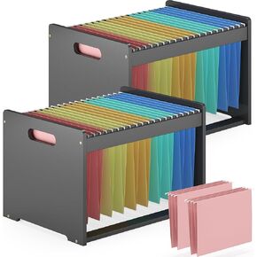 Hanging File Organizer Box for Letter Size, Bamboo File Folder Organizer, Storage Moving Boxes with Handle Wood Desk Filing Box for Office Banker Document