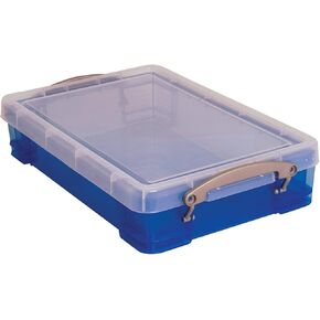 Really Useful Box Plastic Storage Box, 4 Liters, 14 1/2" x 10 1/4" x 3 1/4", Transparent Blue
