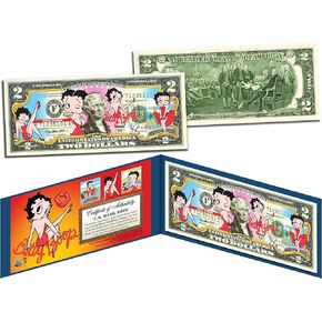 Betty Boop Uncirculated Two Dollar Bill Special Edition Collectible Display Holder and Certificate