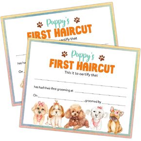 Puppy's First Haircut Certificates, 25 Pcs Dog Grooming Award Certificate, First Puppy Groom Gifts for Dog Lovers Dog Owner, Dog First Groom Salon Keepsake Decorations Supplies -14