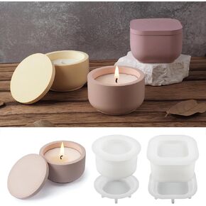 2 Pack Round Square Storage Jar Mold with Lids for Home Decor, Cadnle Holder Molds, Flower Pot Vase Concrete, DIY Plaster Cast Cement Rings Jewelry Storage Box Mold