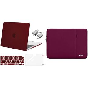 MOSISO Compatible with MacBook Air 13 inch Case 2024 2023 2022 M3 A3113 M2 A2681 Touch ID, Plastic Hard Shell&Keyboard Cover&Screen Film&Type C Adapter&Polyester Vertical Case, Burgundy&Wine Red