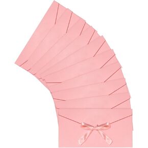 EORTA 10 Pieces Pink Envelopes with Bow Tie Closure, Paper Greeting Card Holders for Invitations Mail Postcard Bills Wedding Party Favors Business Cards, 8.66 x 4.33 Inches
