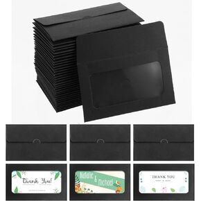300 Packs Window Gift Card Envelopes Gift Sleeves Credit Size Business Invitation Card Envelopes for Christmas Thanksgiving Gifts, 3.9 x 2.4 Inch(Classic,Black)