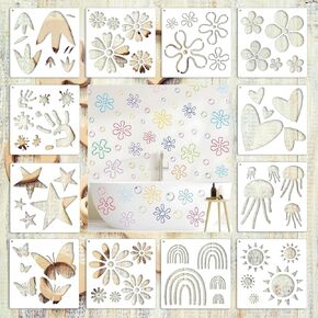 12 Pcs Large Sunflower Flower Stencils for Painting on Wood Garden Fence Paint for Kids Adult Art Crafts Projects Drawing Reusable Burning Pattern for Canvas Decorating