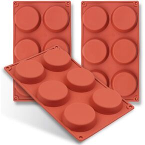homEdge 6-Cavity Disc Shape Silicone Mold, 3 Packs Disc Cake, Gustard, Resin Coaster, Tart, Handmade Soap Molds-Brown