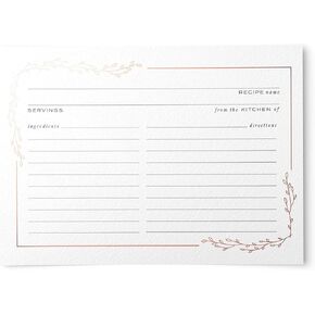 Dashleigh Silver Foil Recipe Cards - 50 Simple Floral Border 4x6 Recipe Cards, Double Sided, Modern Stationery for Elegant Kitchen & Gift