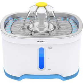 Cat Water Fountain with Stainless Steel Top, 2.5L Pet Water Fountain with Led Light and Water Level Window