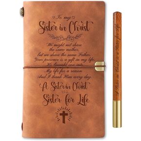 InnoBeta Sister in Christ Gifts for Women, Sisters in Christ Journal and Pen Leather with Faith Message Refillable Notebook, Sketchbook, Travel Diary, 7.8x5 Inches