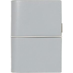Filofax Domino Organizer, Personal Size, Grey - Smooth, Leather-Look Grain Effect, Contrast Stitching, Six Rings, Week-to-View Calendar Diary, Multilingual, 2025 (C022612-25)