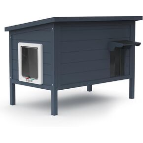 Outdoor Cat House,Weatherproof Shelter with Two Entrance/exit Doors, Easy to Assemble, Elevated Design, Perfect for Feral Cats and Small Pets (Navy Blue, Large)