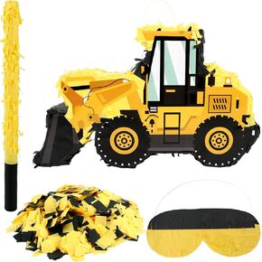 Construction Dump Truck Pinata with Pinata Bat Blindfold Confetti Construction Tractor Excavator Pinatas for Kids Birthday Construction Themed Party