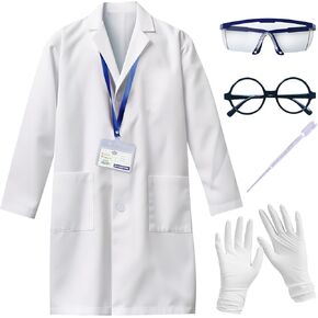 UNGLINGA Kids Scientist Costume Lab Coat Doctor Pretend Play for Boys Girls, with Goggles Glasses ID Card Gloves