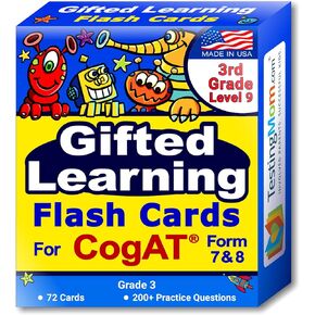 CogAT Test Prep Flash Cards - Grade 3 (Level 9) - 72 Cards - 200+ Practice Questions - Tips for Higher Scores on The 3rd Grade CogAT Gifted and Talented Test - Verbal & Non-Verbal