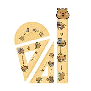 4 Pcs Cute Capybara Ruler Set - 15cm Acrylic Straight & Triangle Rulers, Protractor Math Geometry Tool for School & Office