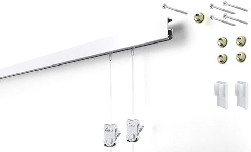 STAS Cliprail Pro Picture Hanging System Set White - Covers 4.92 ft of Wall Space - Heavy Duty Picture Rail & Art Hanging Gallery Kit Without Nails - for Home or Museum (Includes 2 Hooks & Cords) in Saudi Arabia