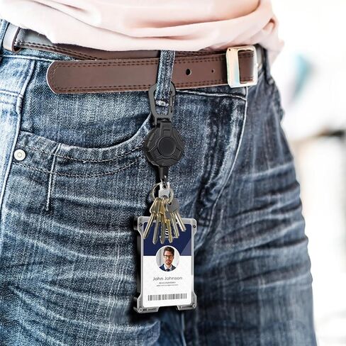 ID Badge Holder with Retractable Clip, Credit Card Holder, Keychain Wallet, Name Badge Holders, Business Card Holder, and Money Clip for Men (Heavy Reel Retractable & Badge Holder) in Saudi Arabia